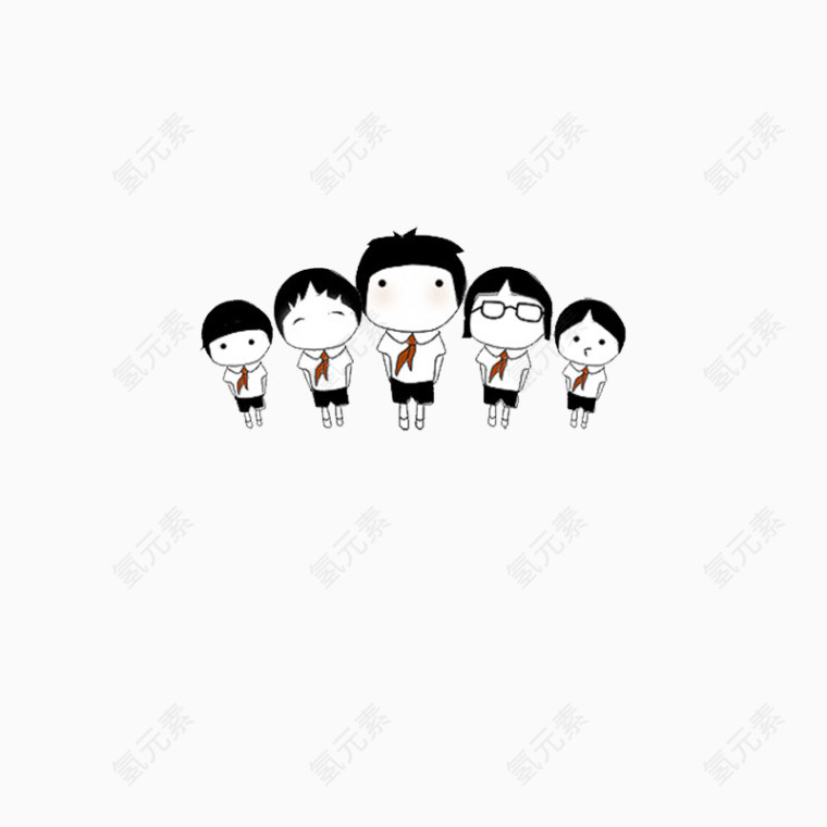 一群卡通带红领巾的小孩