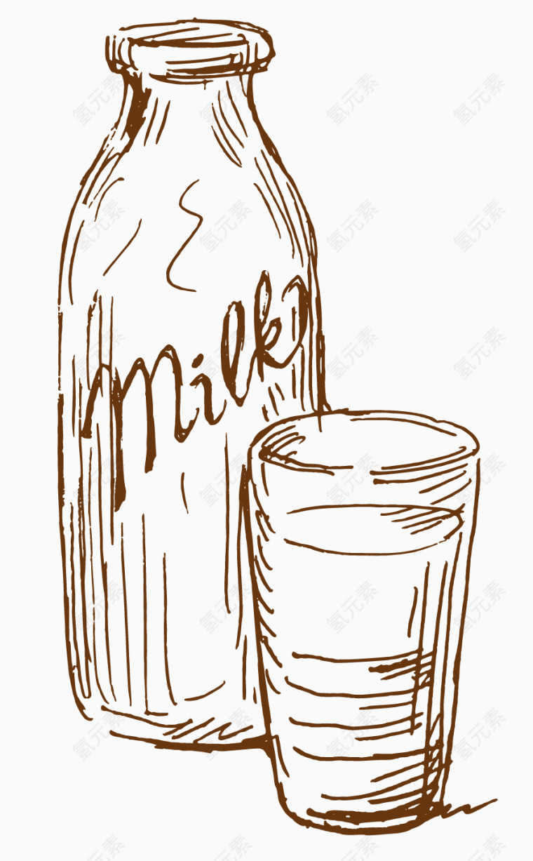 简笔画简约素描牛奶瓶子