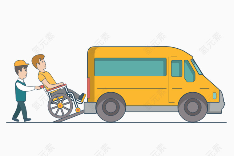 卡通手绘推病人上车场景
