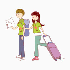 手绘情侣旅行
