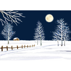 雪地里的栏栅和小树