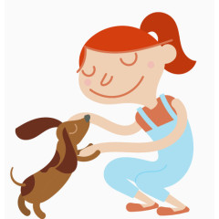 和小狗玩耍的女孩