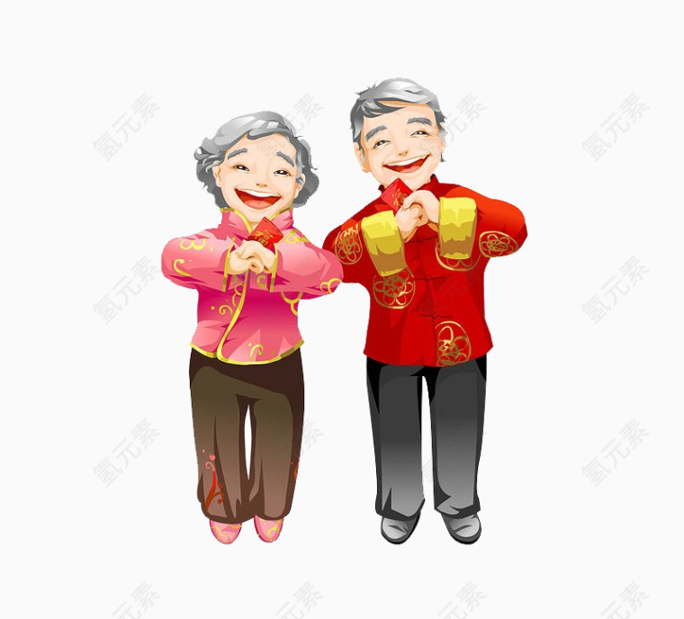 卡通拜年爷爷奶奶