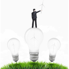 灯泡上的商务男人