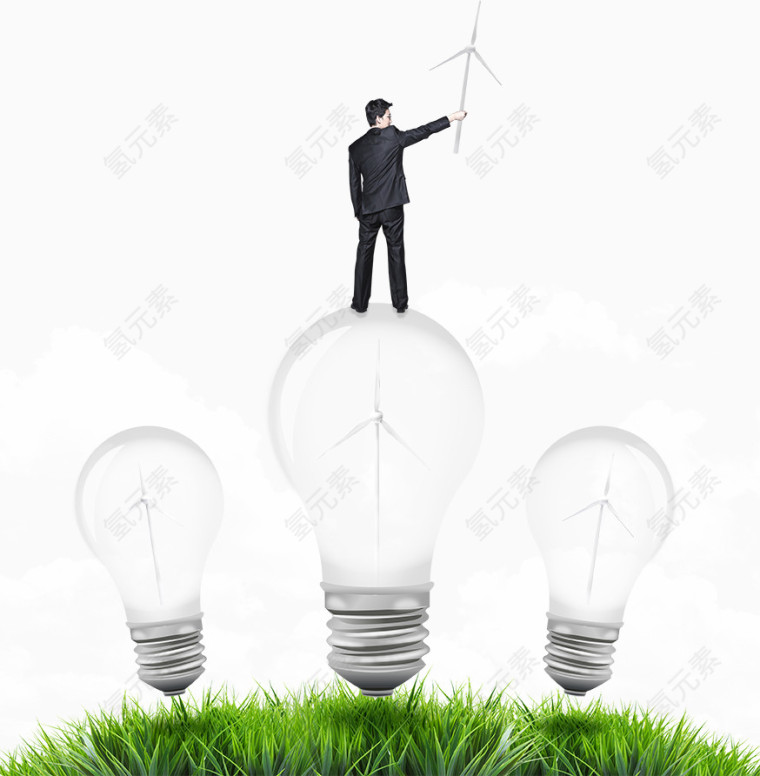 灯泡上的商务男人