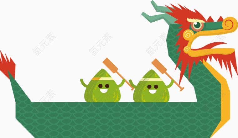 卡通手绘水彩端午龙舟