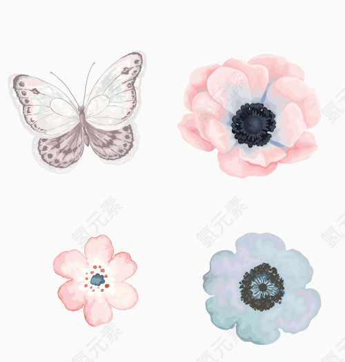 鲜花蝴蝶水彩油画