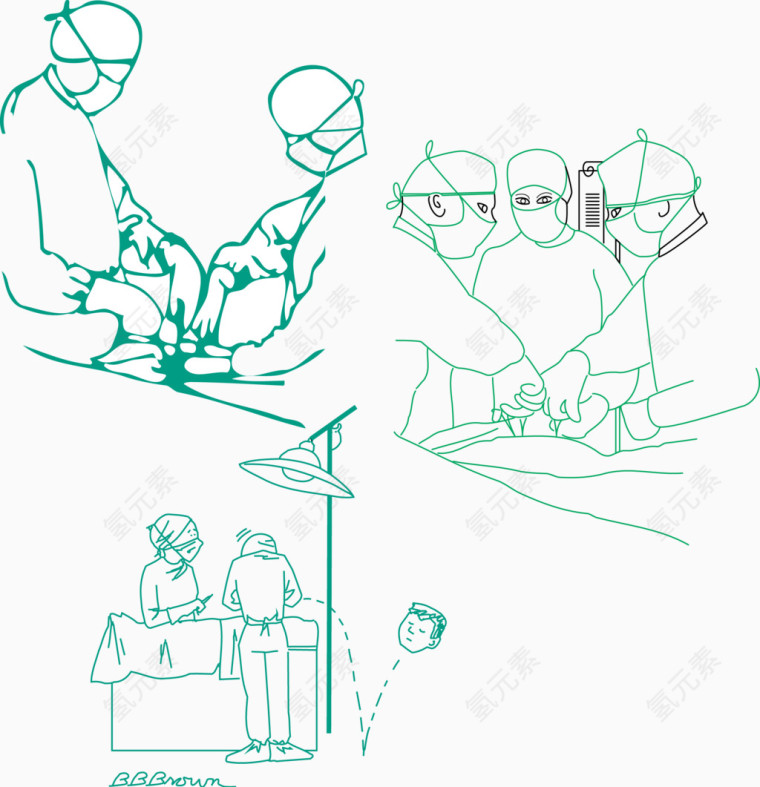 医疗医护做手术矢量线条素材