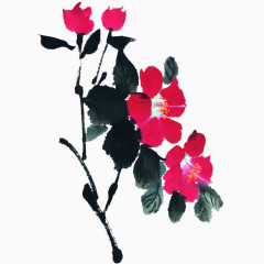 水墨红色喇叭花PNG元素