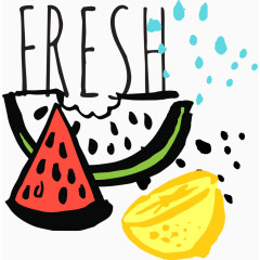 手绘夏季西瓜柠檬