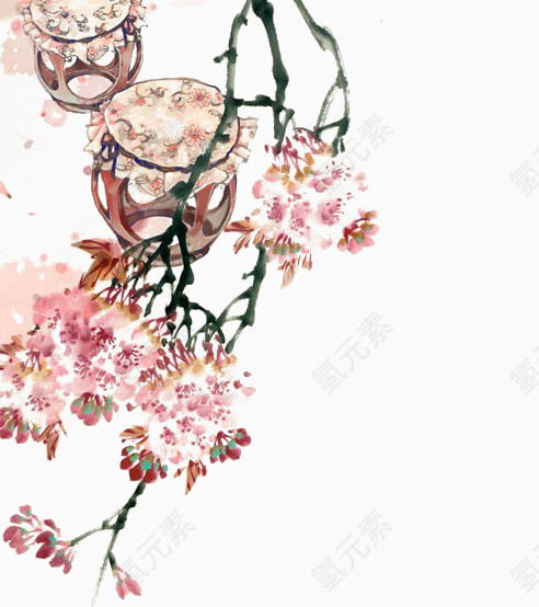 古风桃花飘落元素 
