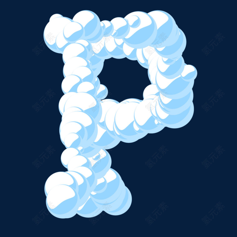  白色云彩气泡立体字母P