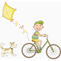 卡通骑车的小男孩