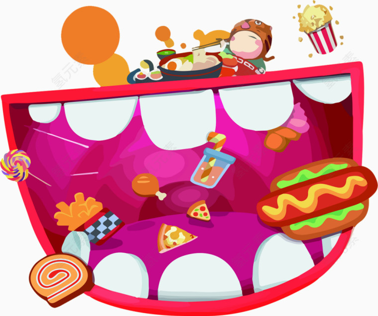 吃货节卡通水彩插画