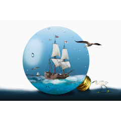 艺术灯泡里的海洋