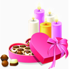 粉色爱心丝带巧克力礼盒彩色蜡烛