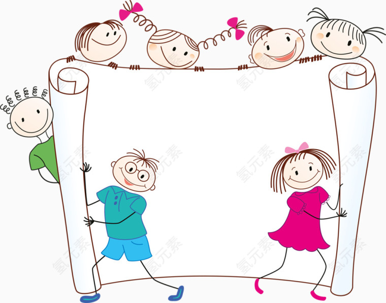 卡通手绘人物儿童卷轴