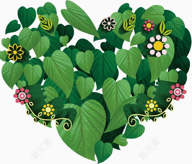 卡通清新春天树叶心