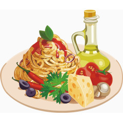 意大利面牛油橄榄油水彩插画图标元素