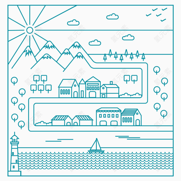 手绘旅行矢量路线