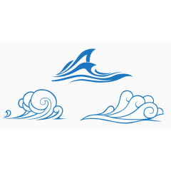 蓝色清新简约彩绘海浪集合素材