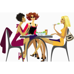 卡通绘画聚餐的美女