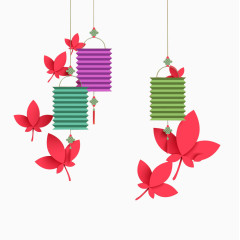 手绘彩色灯笼花朵