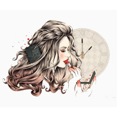 化妆长卷发美女插画