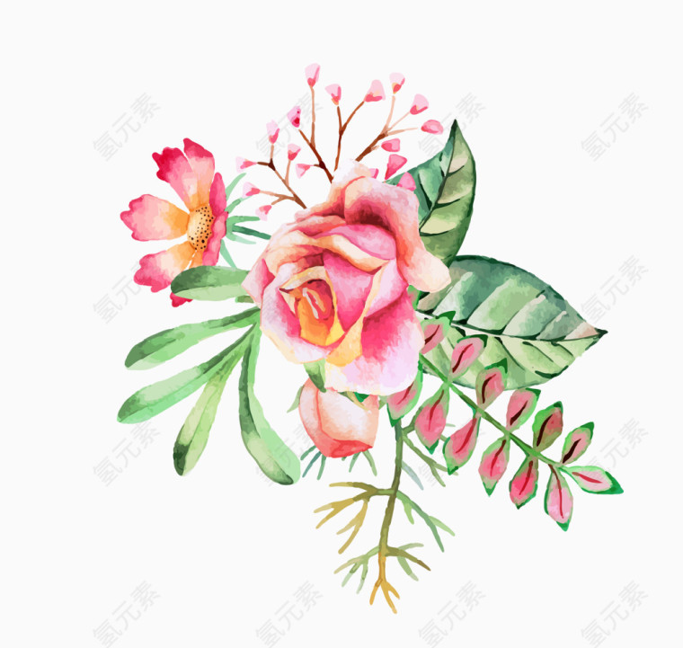粉红色手绘花插画
