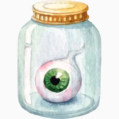 卡通手绘水彩万圣节盛着眼镜的药瓶