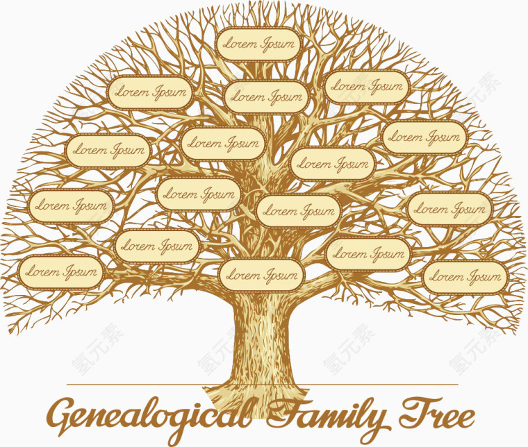 矢量金色标签大树