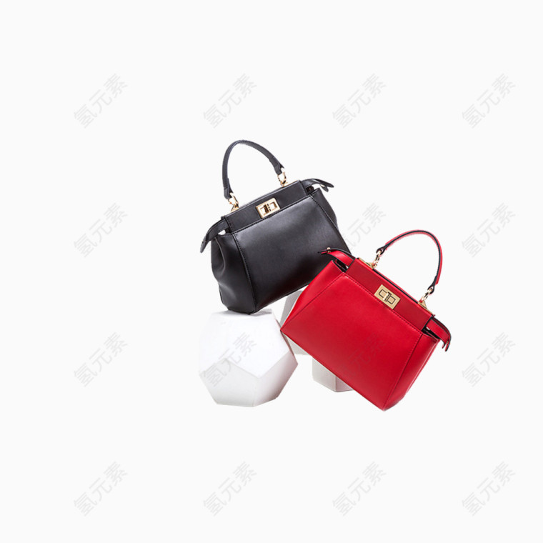 黑红两色时尚简约手提女包大包PNG素材