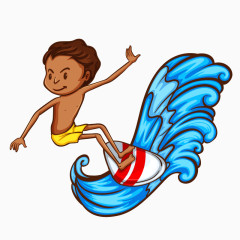 卡通手绘海上冲浪泳衣男孩