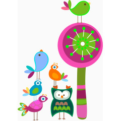 矢量彩色花朵小鸟