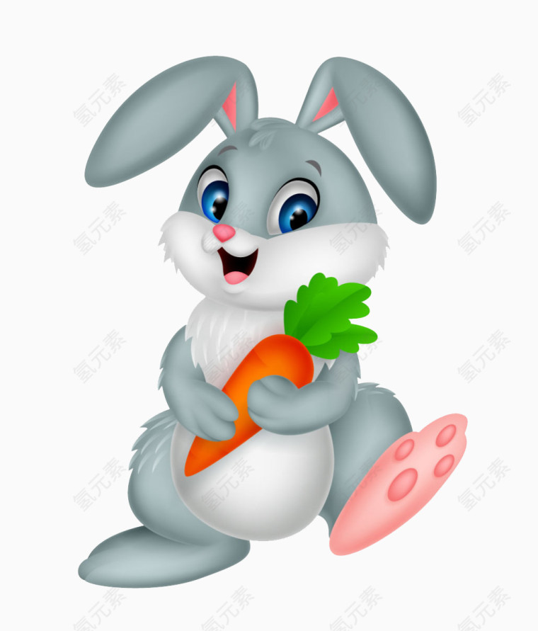 卡通抱着胡萝卜的小兔子