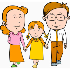 一家三口牵手散步