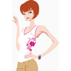 叉腰红发时尚美女矢量素材