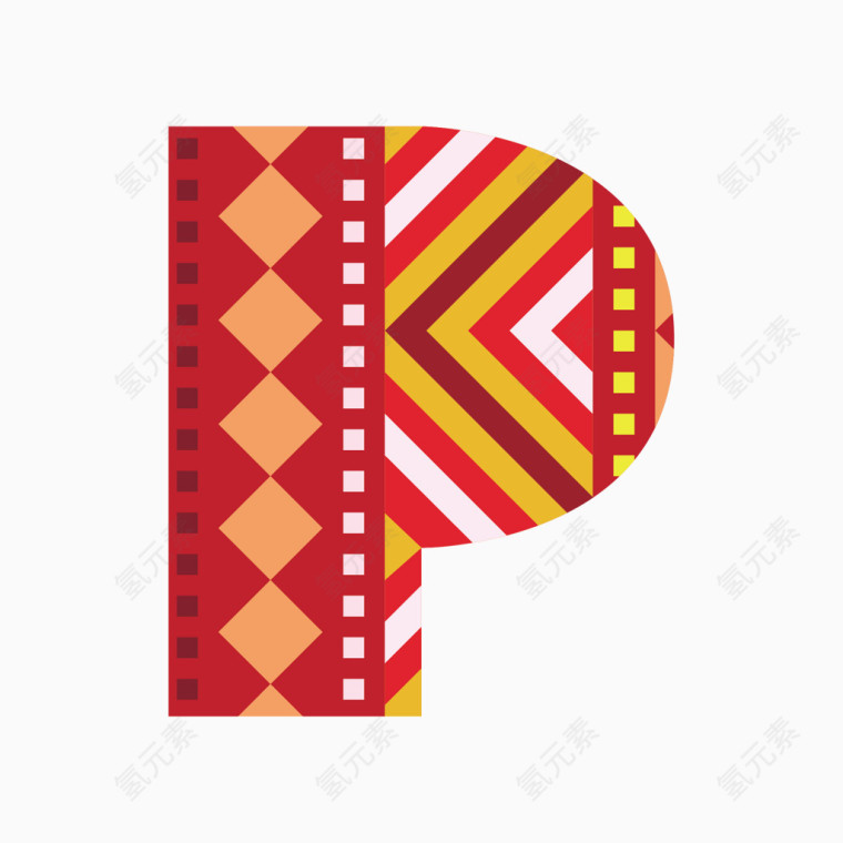 民族风几何图案字母P