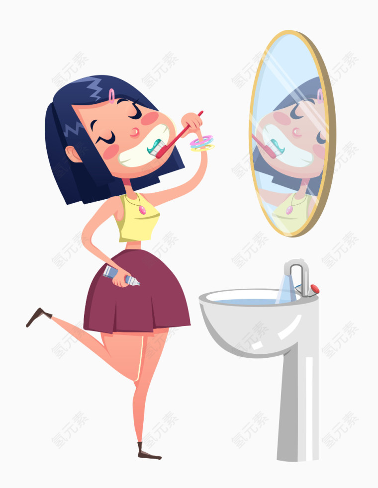 早晨洗漱的女孩