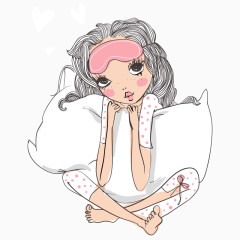 手绘卡通小女孩睡衣枕头