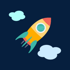 卡通云朵小火箭