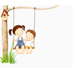 姐弟俩一起荡秋千