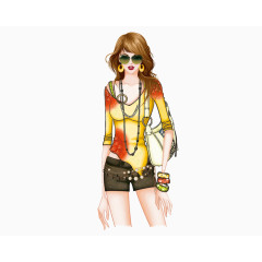 欧美人物卡通手绘西方人物 时尚女孩