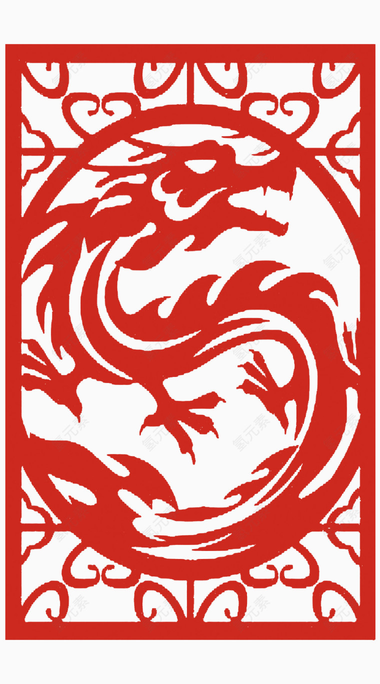 红色龙剪纸