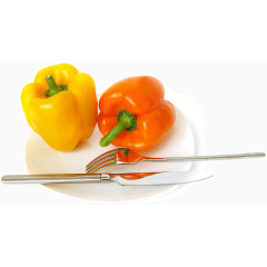 盘子叉子刀子蔬菜红椒