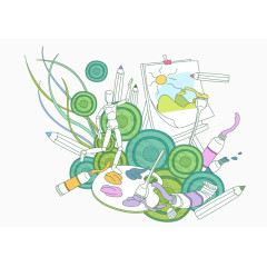 彩绘画画工具插画