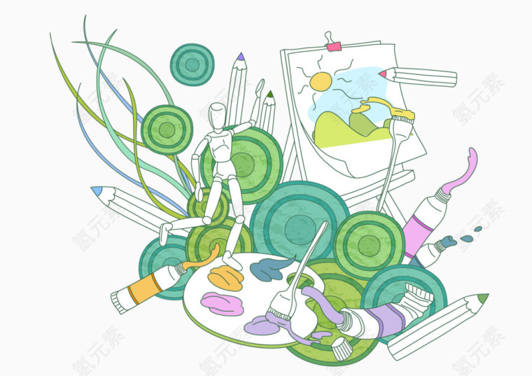 彩绘画画工具插画