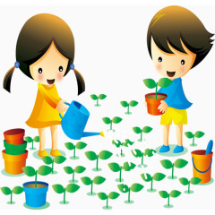 浇花的小男孩小女孩