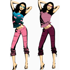 两个跳舞的美女矢量素材