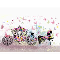 手绘婚礼花朵马车蝴蝶